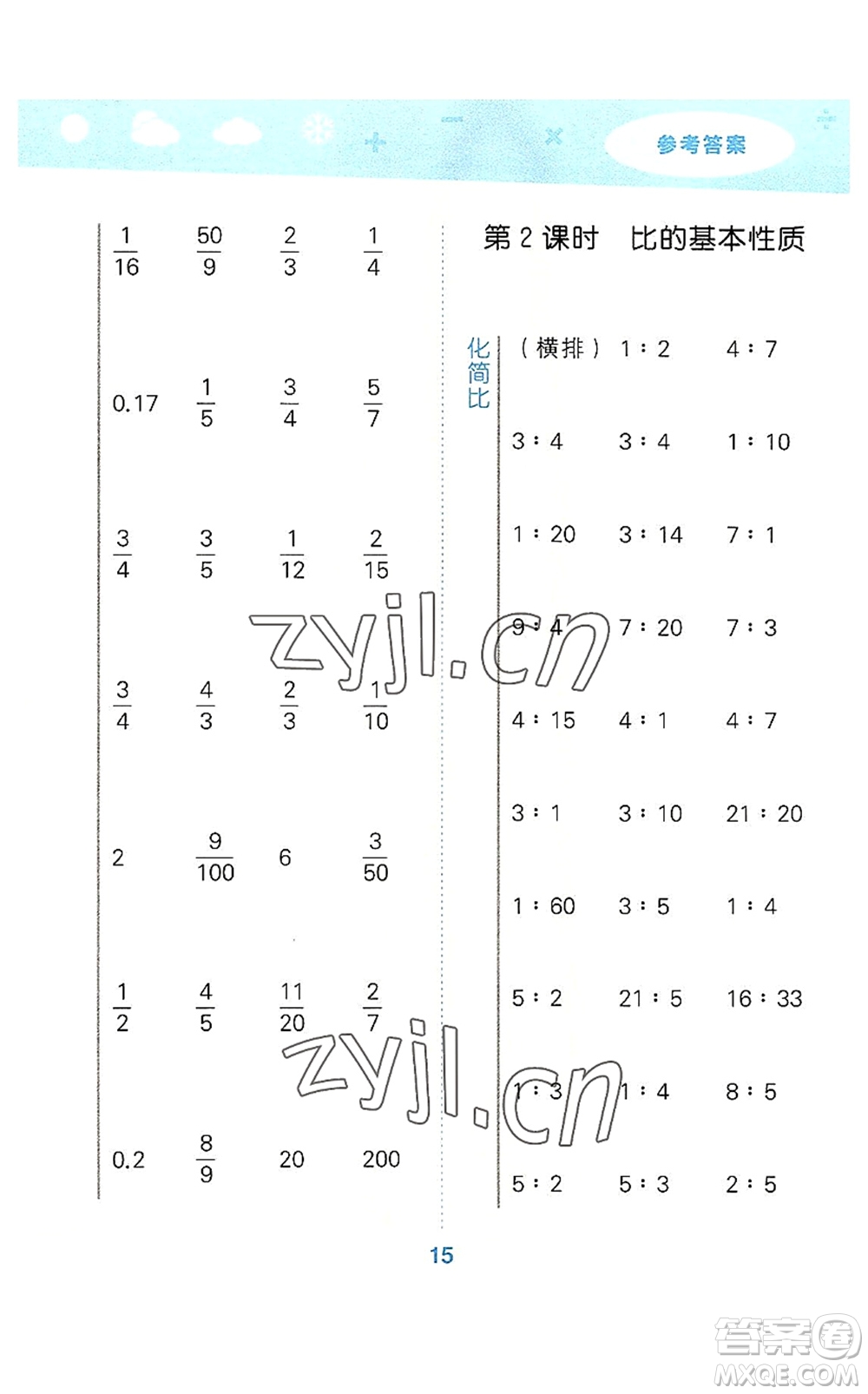 教育科學(xué)出版社2022小學(xué)口算大通關(guān)六年級(jí)數(shù)學(xué)上冊(cè)RJ人教版答案