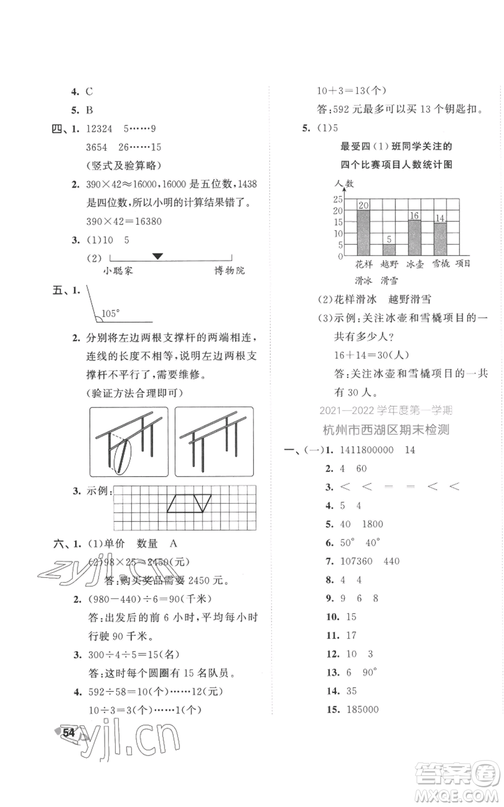 西安出版社2022年53全優(yōu)卷四年級(jí)上冊(cè)數(shù)學(xué)人教版參考答案