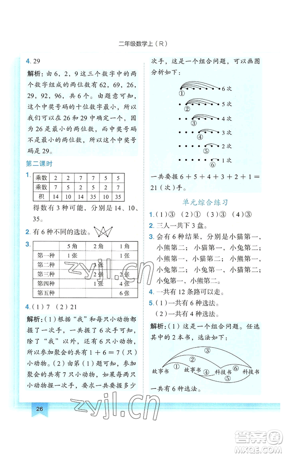 龍門書局2022黃岡小狀元作業(yè)本二年級上冊數(shù)學人教版參考答案