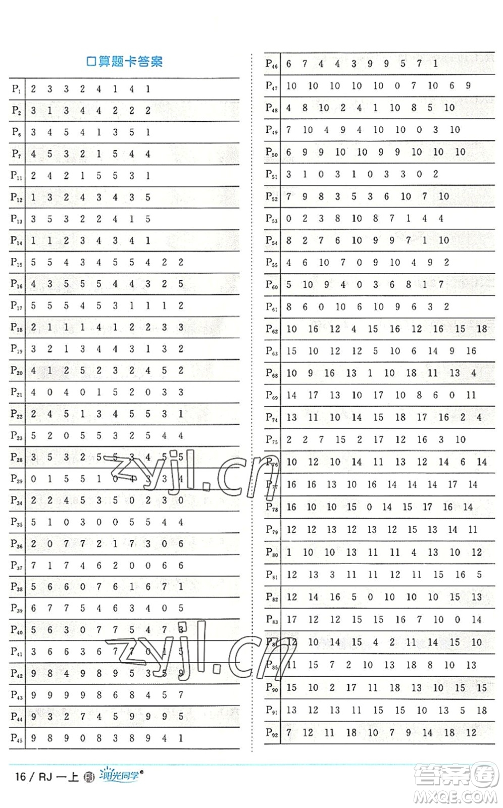 福建少年兒童出版社2022陽光同學(xué)課時優(yōu)化作業(yè)一年級數(shù)學(xué)上冊RJ人教版福建專版答案
