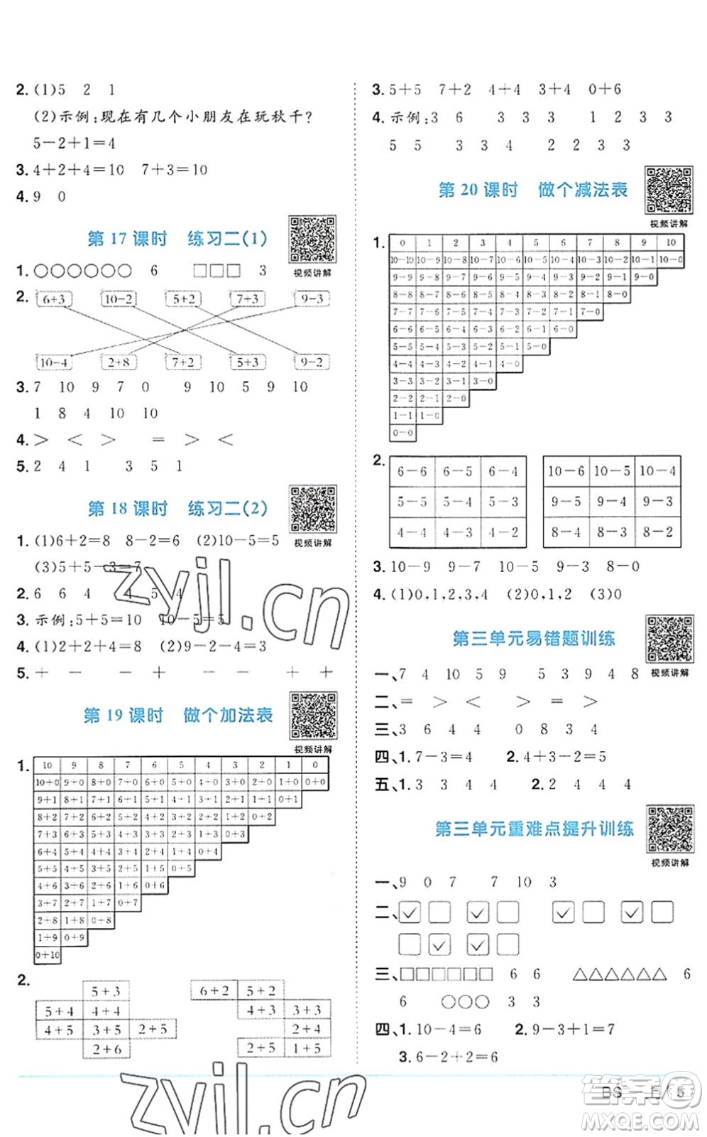 江西教育出版社2022陽光同學(xué)課時(shí)優(yōu)化作業(yè)一年級(jí)數(shù)學(xué)上冊(cè)BS北師版答案
