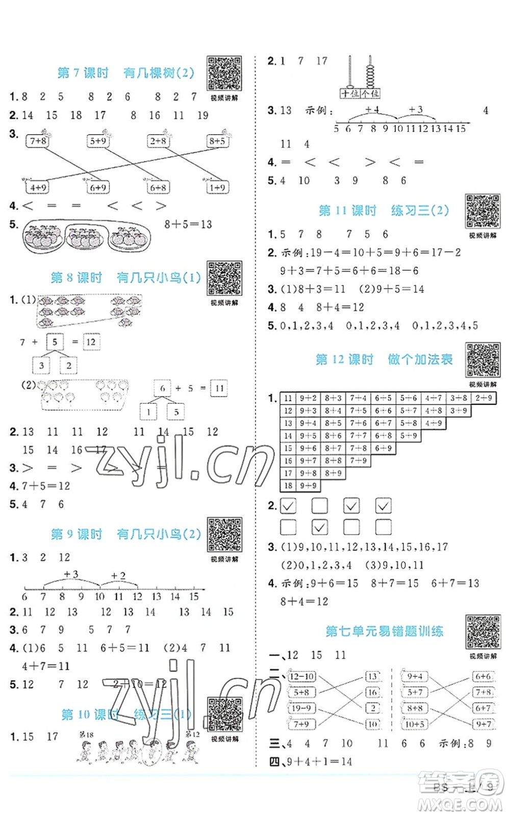 江西教育出版社2022陽光同學(xué)課時(shí)優(yōu)化作業(yè)一年級(jí)數(shù)學(xué)上冊(cè)BS北師版答案
