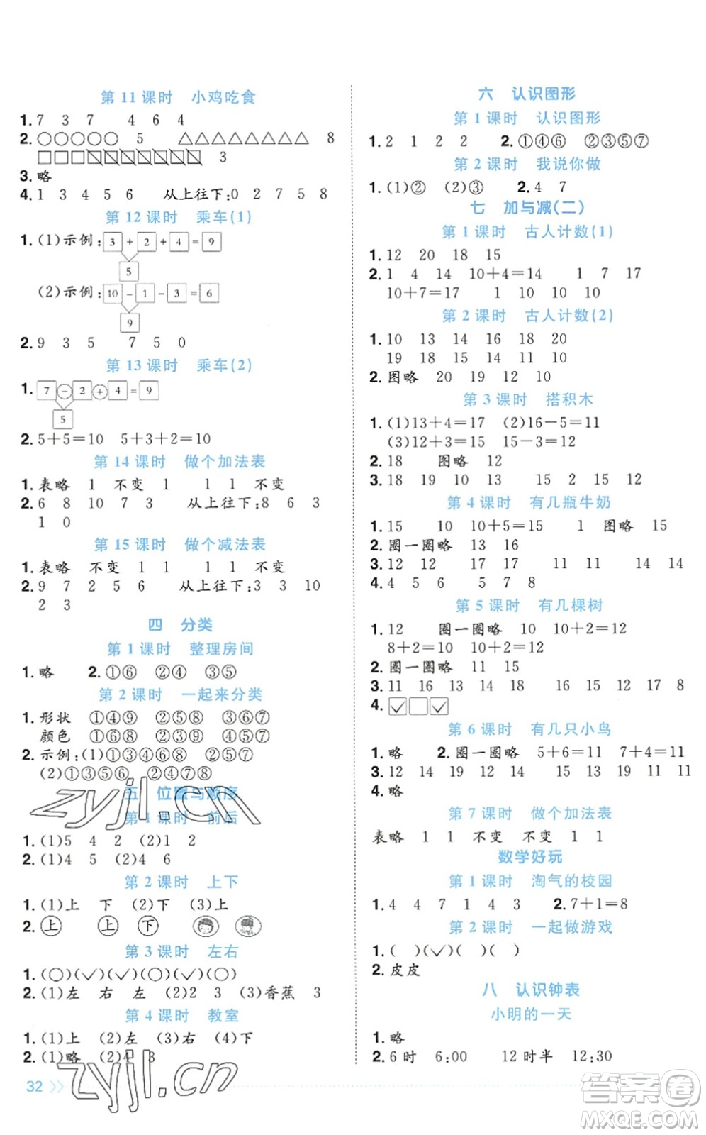 江西教育出版社2022陽光同學(xué)課時(shí)優(yōu)化作業(yè)一年級(jí)數(shù)學(xué)上冊(cè)BS北師版答案