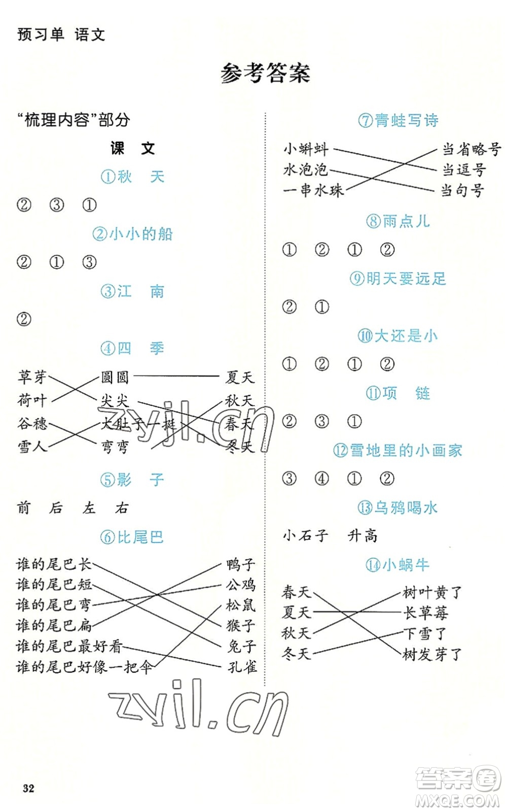 福建少年兒童出版社2022陽光同學(xué)課時(shí)優(yōu)化作業(yè)一年級語文上冊RJ人教版福建專版答案