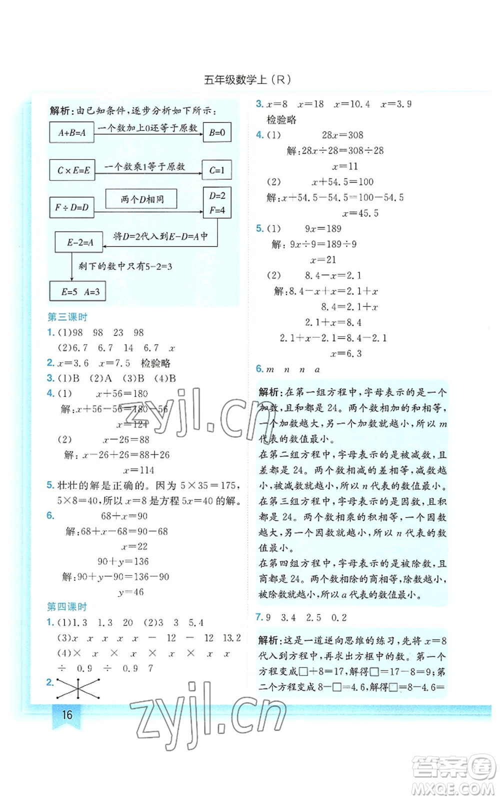 龍門書局2022黃岡小狀元作業(yè)本五年級上冊數(shù)學(xué)人教版參考答案