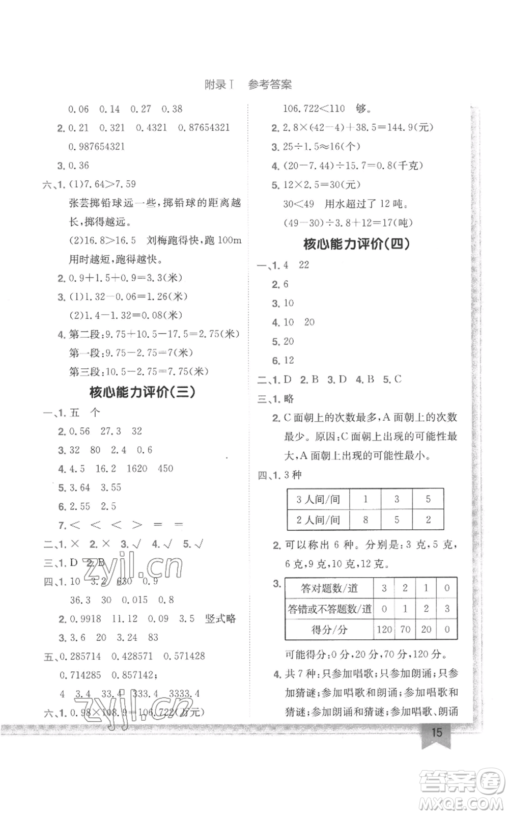 龍門書局2022黃岡小狀元作業(yè)本五年級上冊數(shù)學江蘇版參考答案