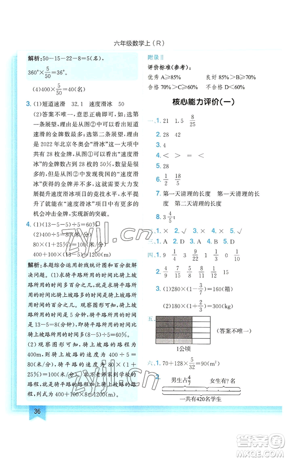 龍門書局2022黃岡小狀元作業(yè)本六年級上冊數(shù)學人教版參考答案