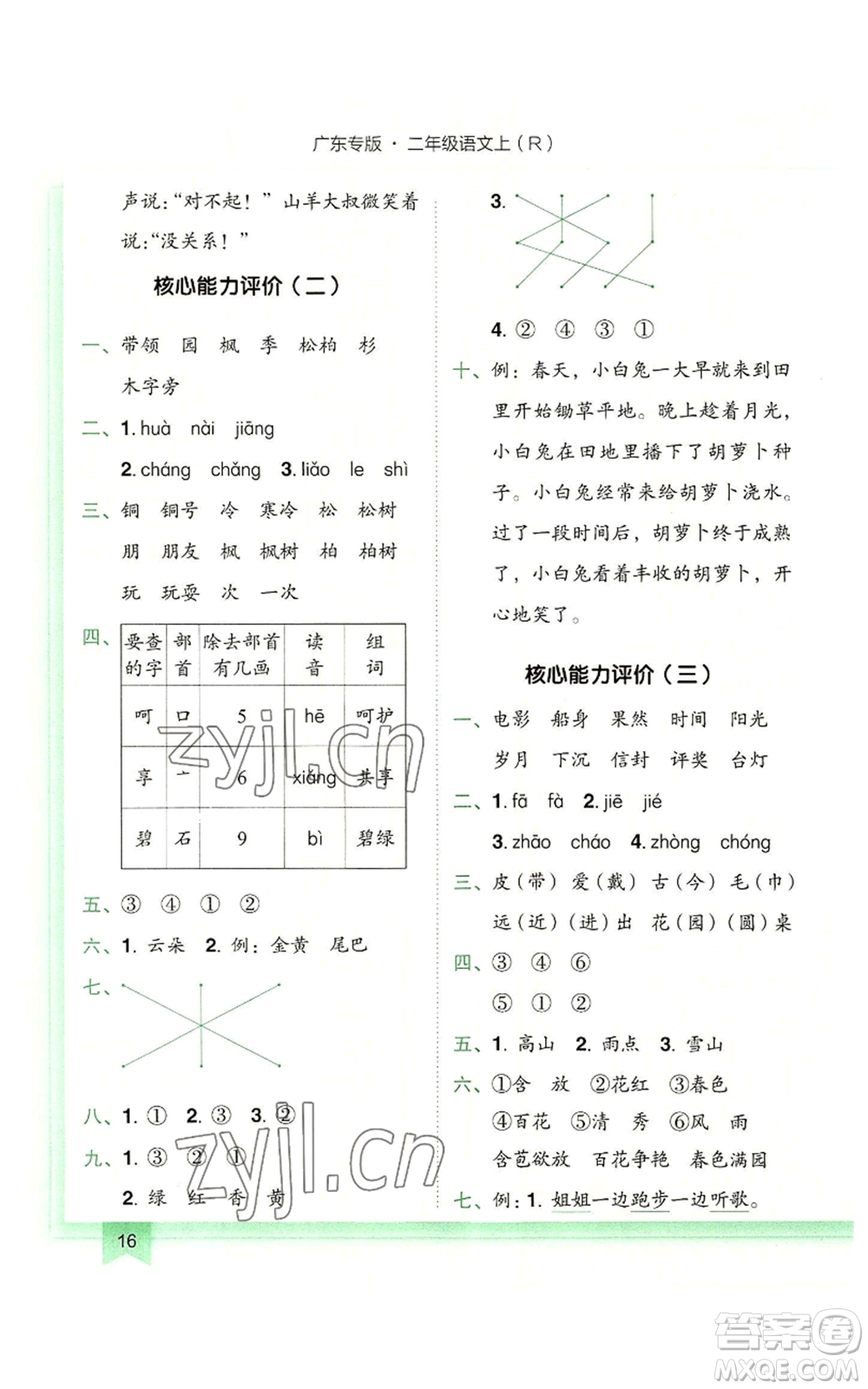 龍門(mén)書(shū)局2022黃岡小狀元作業(yè)本二年級(jí)上冊(cè)語(yǔ)文人教版廣東專版參考答案