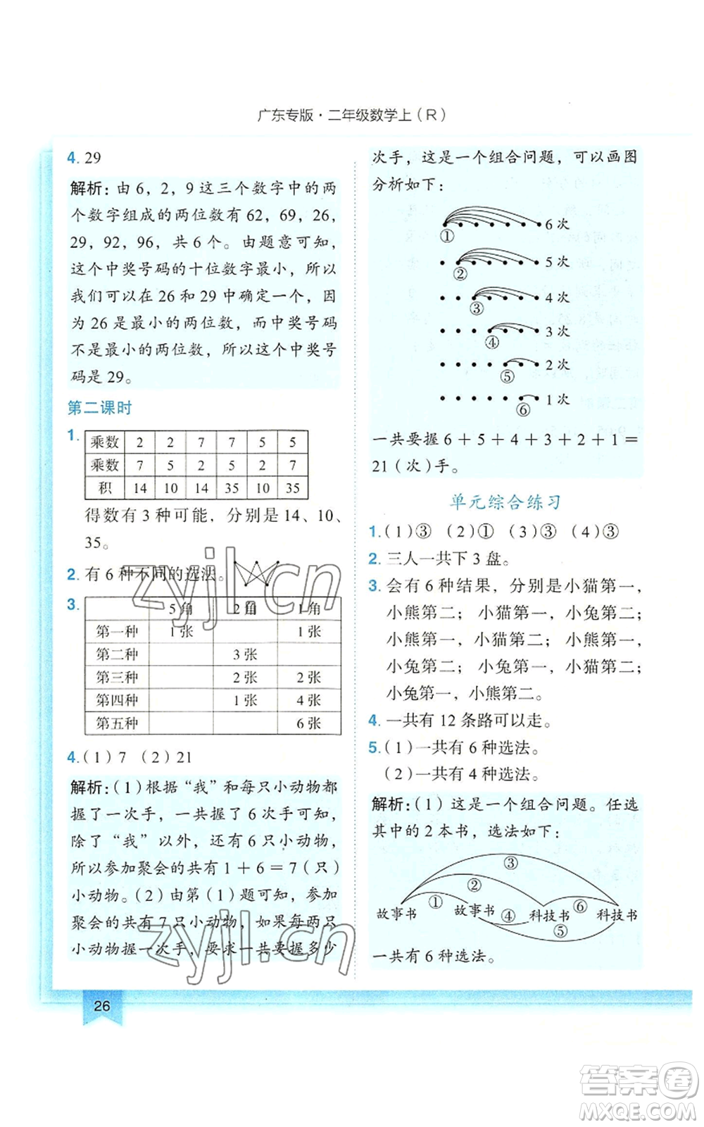 龍門書局2022黃岡小狀元作業(yè)本二年級上冊數(shù)學(xué)人教版廣東專版參考答案