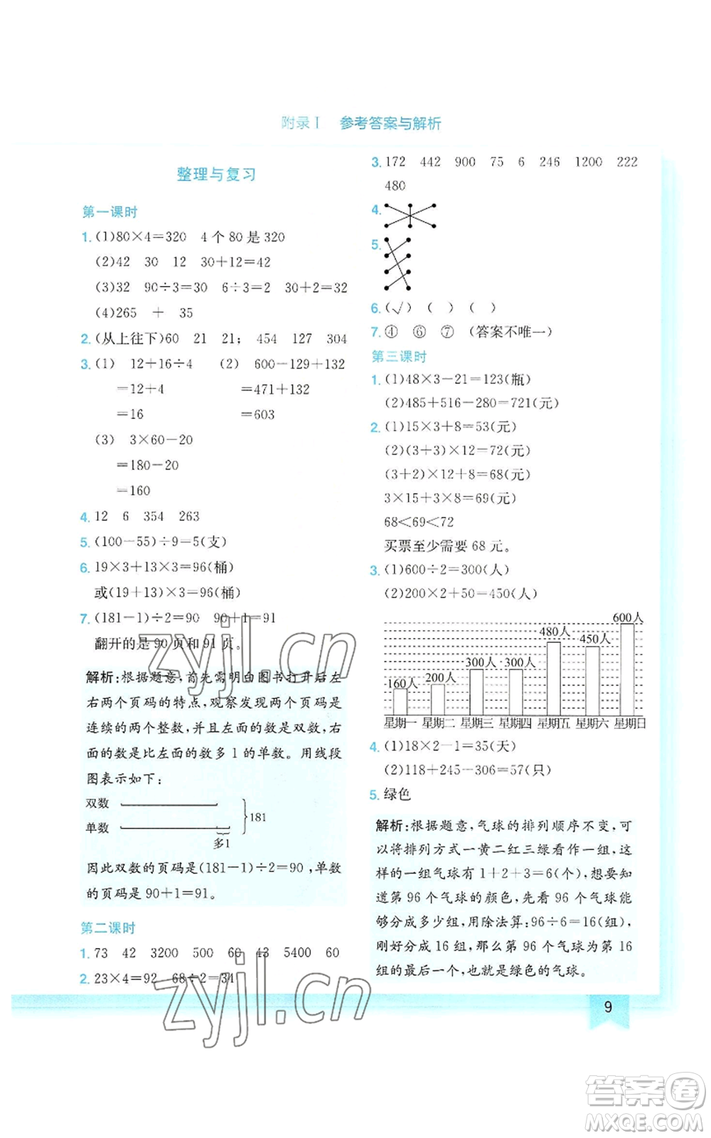 龍門書局2022黃岡小狀元作業(yè)本三年級上冊數學北師大版參考答案