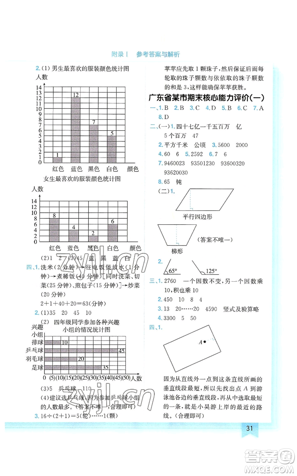 龍門書局2022黃岡小狀元作業(yè)本四年級(jí)上冊(cè)數(shù)學(xué)人教版廣東專版參考答案