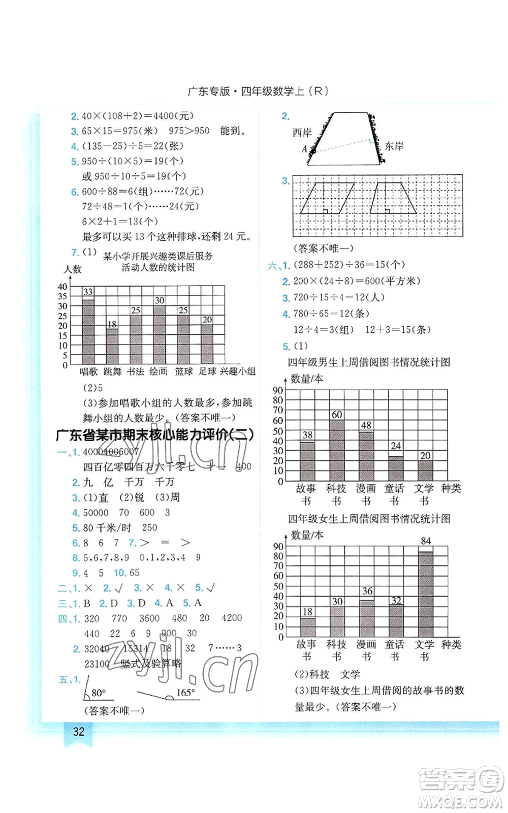 龍門書局2022黃岡小狀元作業(yè)本四年級(jí)上冊(cè)數(shù)學(xué)人教版廣東專版參考答案