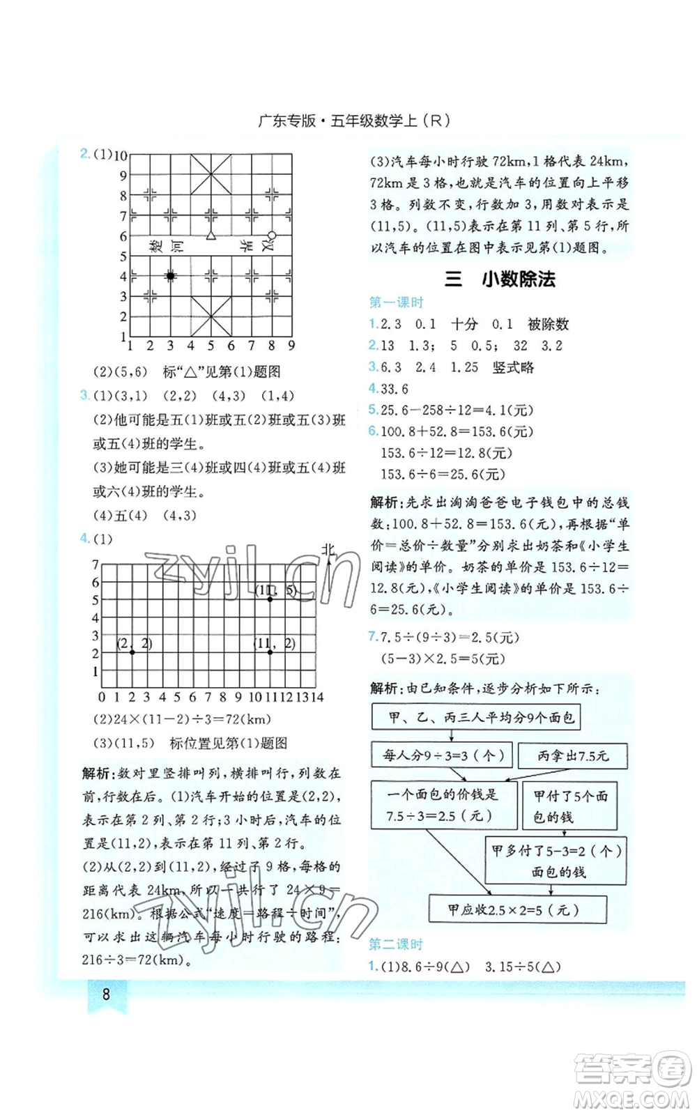 龍門書局2022黃岡小狀元作業(yè)本五年級上冊數(shù)學(xué)人教版廣東專版參考答案