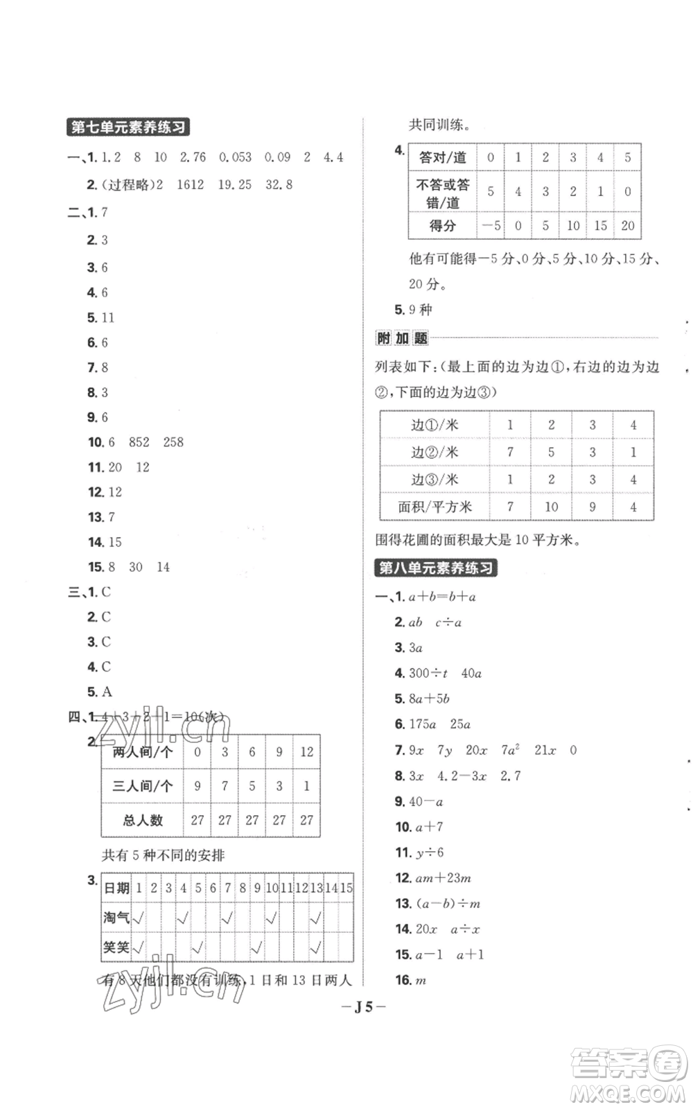首都師范大學(xué)出版社2022小學(xué)必刷題五年級(jí)上冊(cè)數(shù)學(xué)蘇教版參考答案