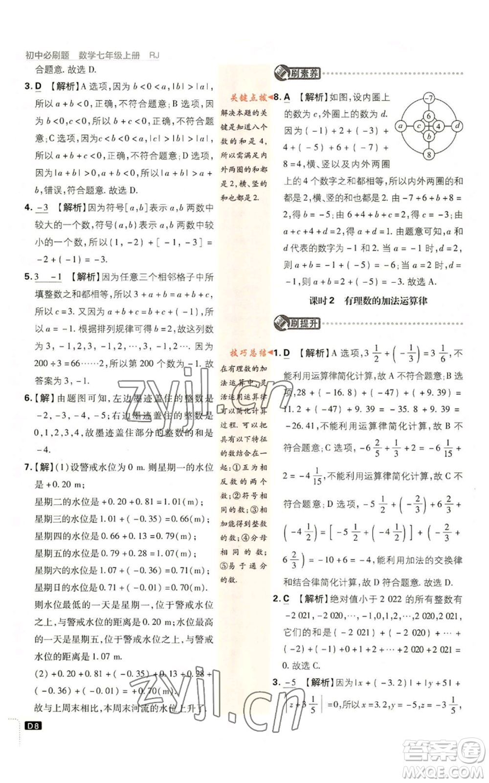 開(kāi)明出版社2023初中必刷題七年級(jí)上冊(cè)數(shù)學(xué)人教版參考答案