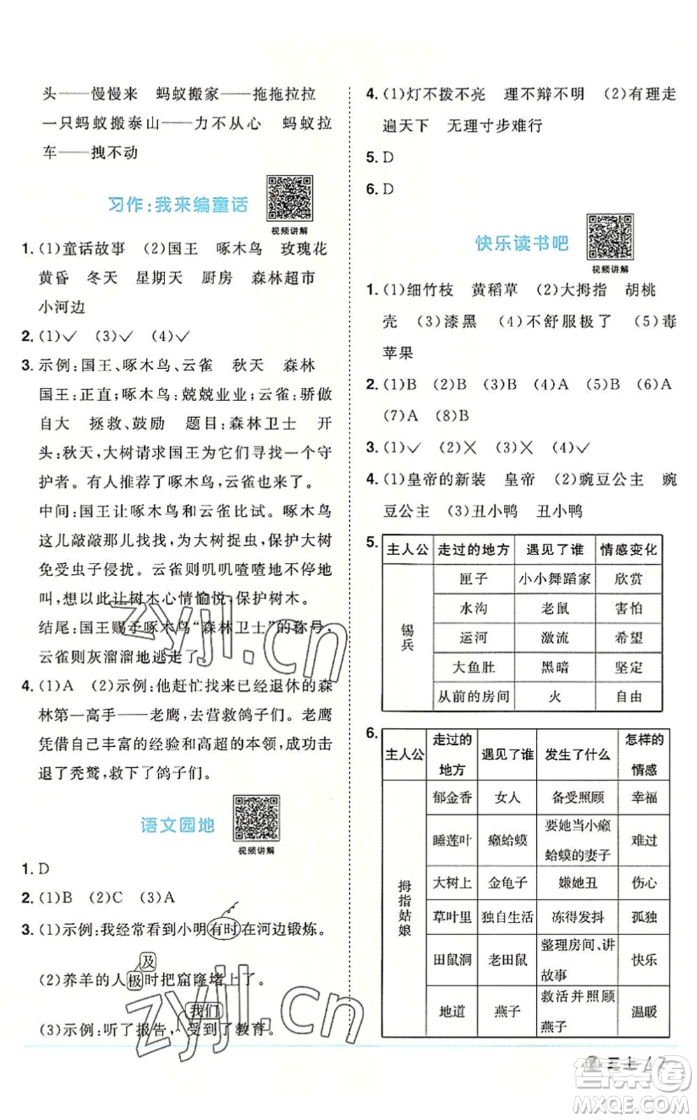 福建少年兒童出版社2022陽光同學(xué)課時(shí)優(yōu)化作業(yè)三年級語文上冊福建專版答案