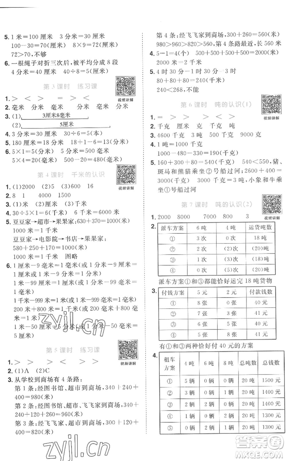 江西教育出版社2022陽光同學課時優(yōu)化作業(yè)三年級數(shù)學上冊RJ人教版菏澤專版答案