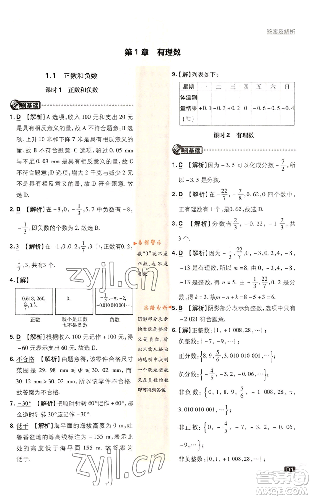 開明出版社2022初中必刷題七年級上冊數學滬科版參考答案