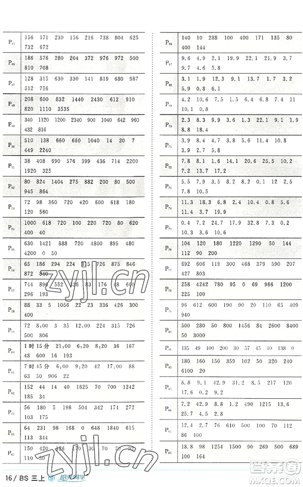 江西教育出版社2022陽光同學(xué)課時(shí)優(yōu)化作業(yè)三年級數(shù)學(xué)上冊BS北師版福建專版答案