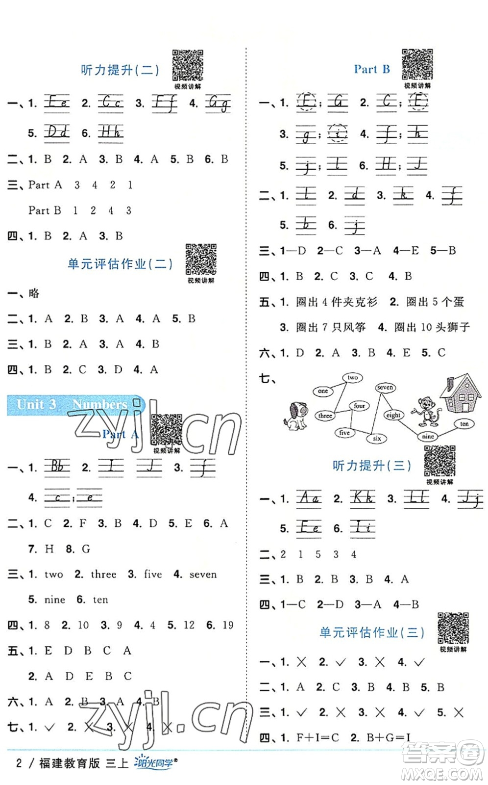 江西教育出版社2022陽光同學課時優(yōu)化作業(yè)三年級英語上冊福建教育版答案