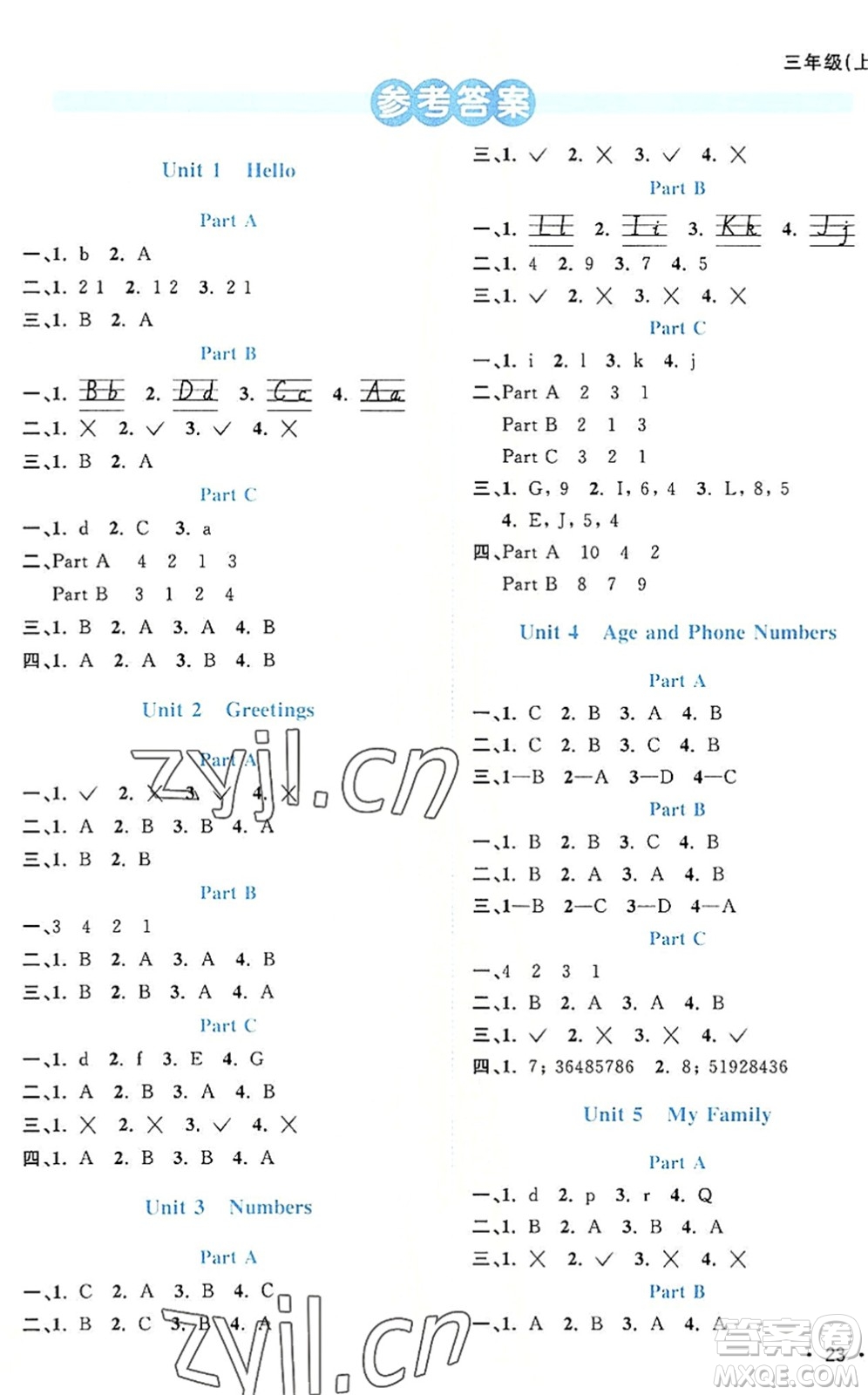 江西教育出版社2022陽光同學課時優(yōu)化作業(yè)三年級英語上冊福建教育版答案