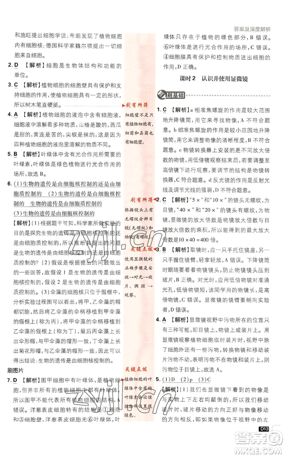 新世界出版社2023初中必刷題七年級(jí)上冊(cè)科學(xué)浙教版參考答案