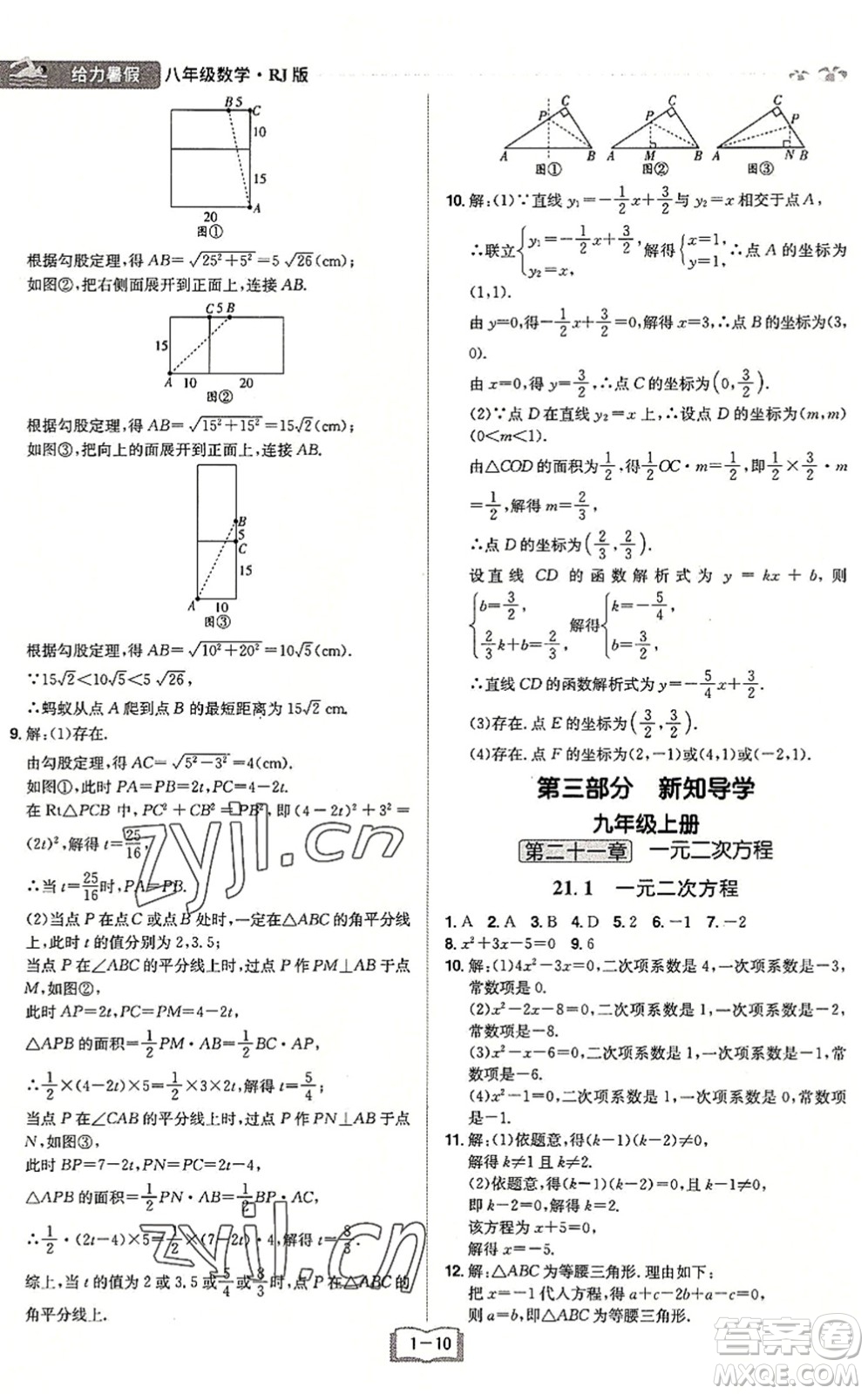 江西美術(shù)出版社2022給力暑假八年級(jí)數(shù)學(xué)RJ人教版答案