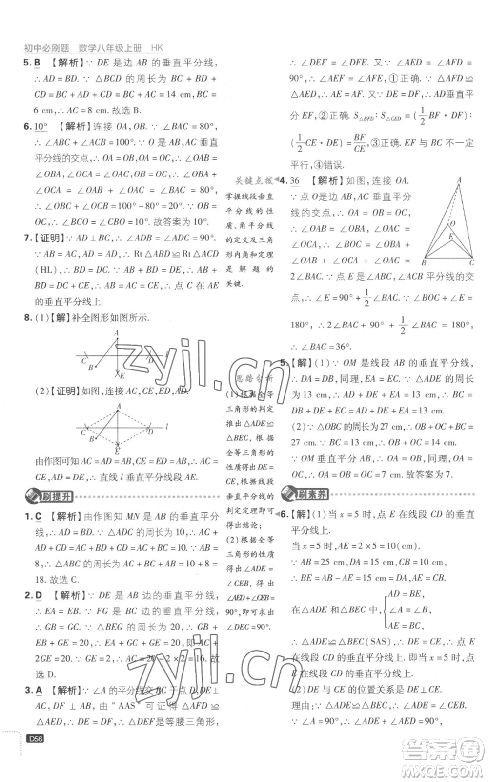開明出版社2023初中必刷題八年級(jí)上冊(cè)數(shù)學(xué)滬科版參考答案