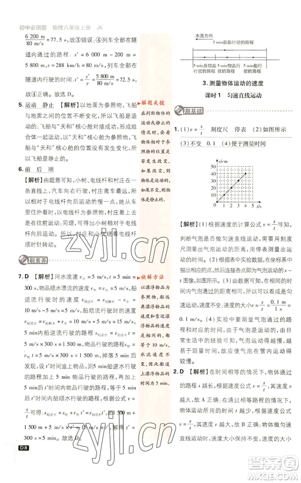 開(kāi)明出版社2023初中必刷題八年級(jí)上冊(cè)物理教科版參考答案