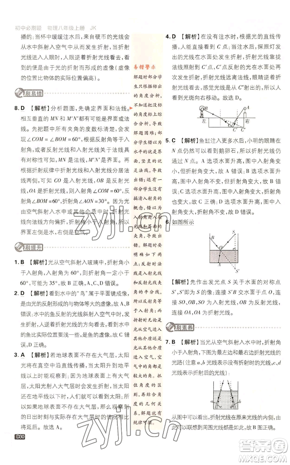 開(kāi)明出版社2023初中必刷題八年級(jí)上冊(cè)物理教科版參考答案