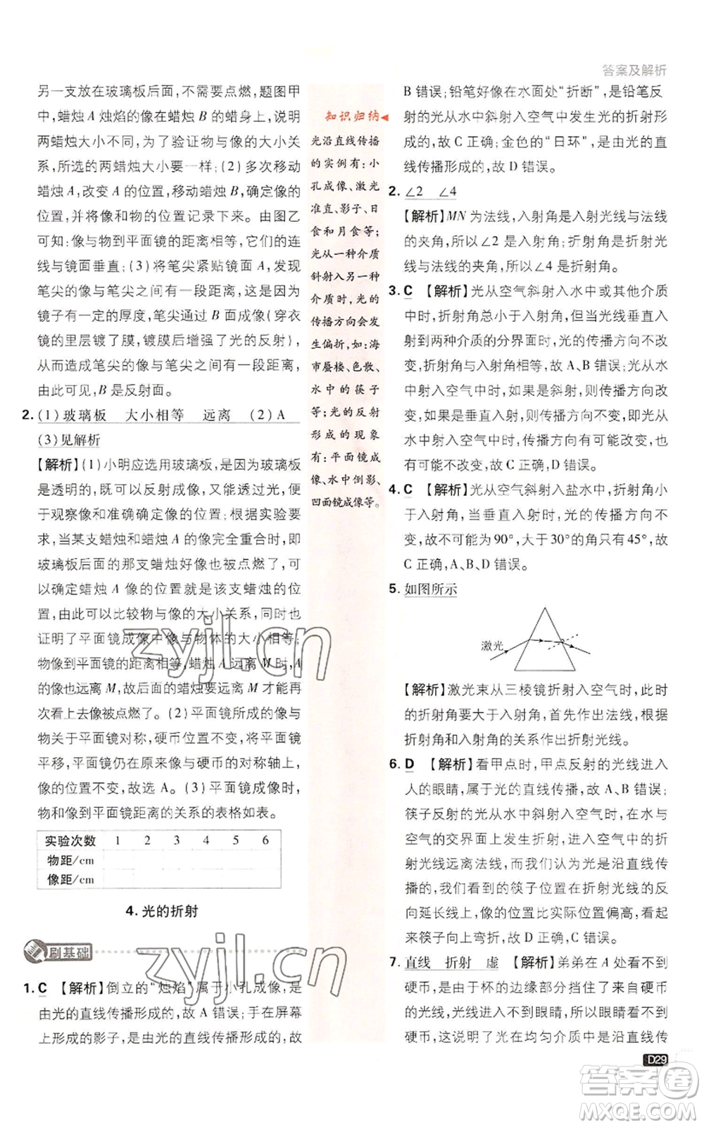開(kāi)明出版社2023初中必刷題八年級(jí)上冊(cè)物理教科版參考答案