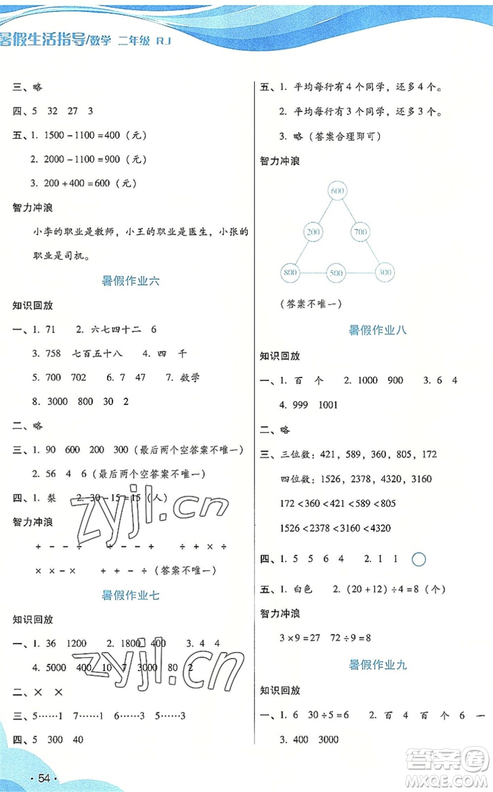 二十一世紀(jì)出版社2022暑假生活指導(dǎo)二年級(jí)數(shù)學(xué)RJ人教版答案