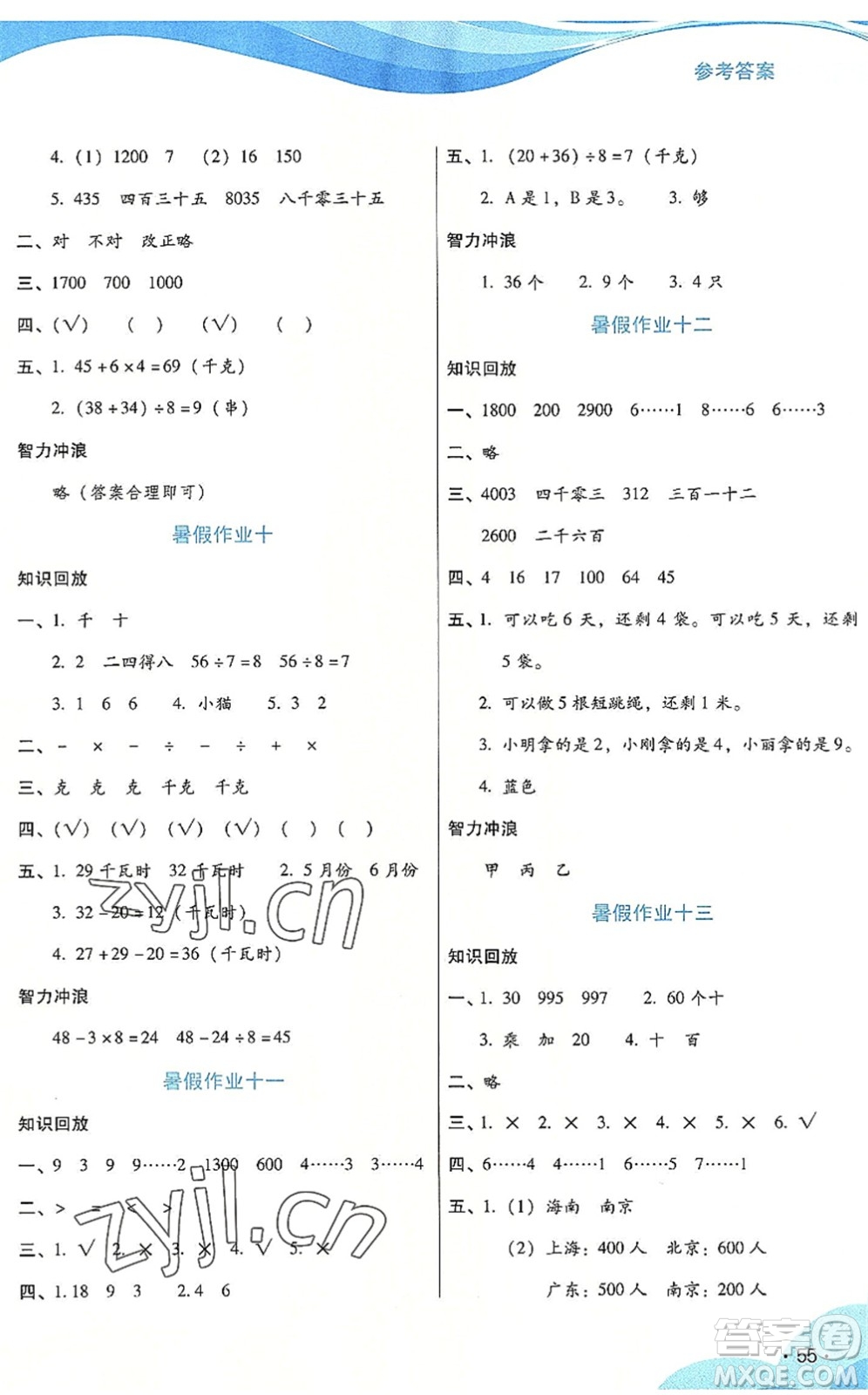 二十一世紀(jì)出版社2022暑假生活指導(dǎo)二年級(jí)數(shù)學(xué)RJ人教版答案