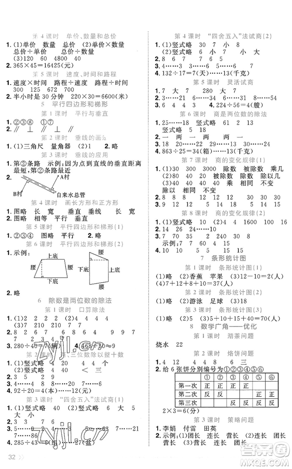 江西教育出版社2022陽(yáng)光同學(xué)課時(shí)優(yōu)化作業(yè)四年級(jí)數(shù)學(xué)上冊(cè)RJ人教版答案