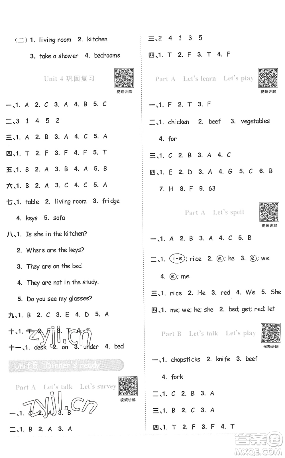 江西教育出版社2022陽光同學(xué)課時(shí)優(yōu)化作業(yè)四年級(jí)英語上冊(cè)PEP版答案