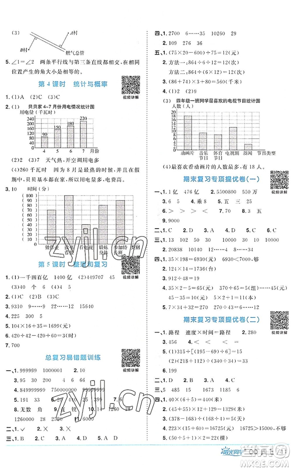 江西教育出版社2022陽(yáng)光同學(xué)課時(shí)優(yōu)化作業(yè)四年級(jí)數(shù)學(xué)上冊(cè)QD青島版答案