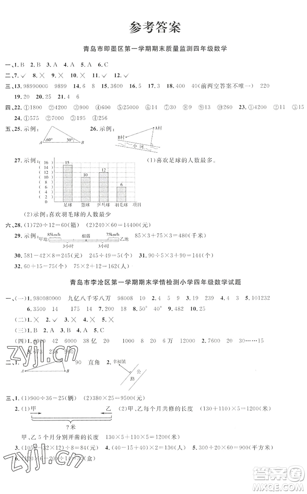 江西教育出版社2022陽(yáng)光同學(xué)課時(shí)優(yōu)化作業(yè)四年級(jí)數(shù)學(xué)上冊(cè)QD青島版答案