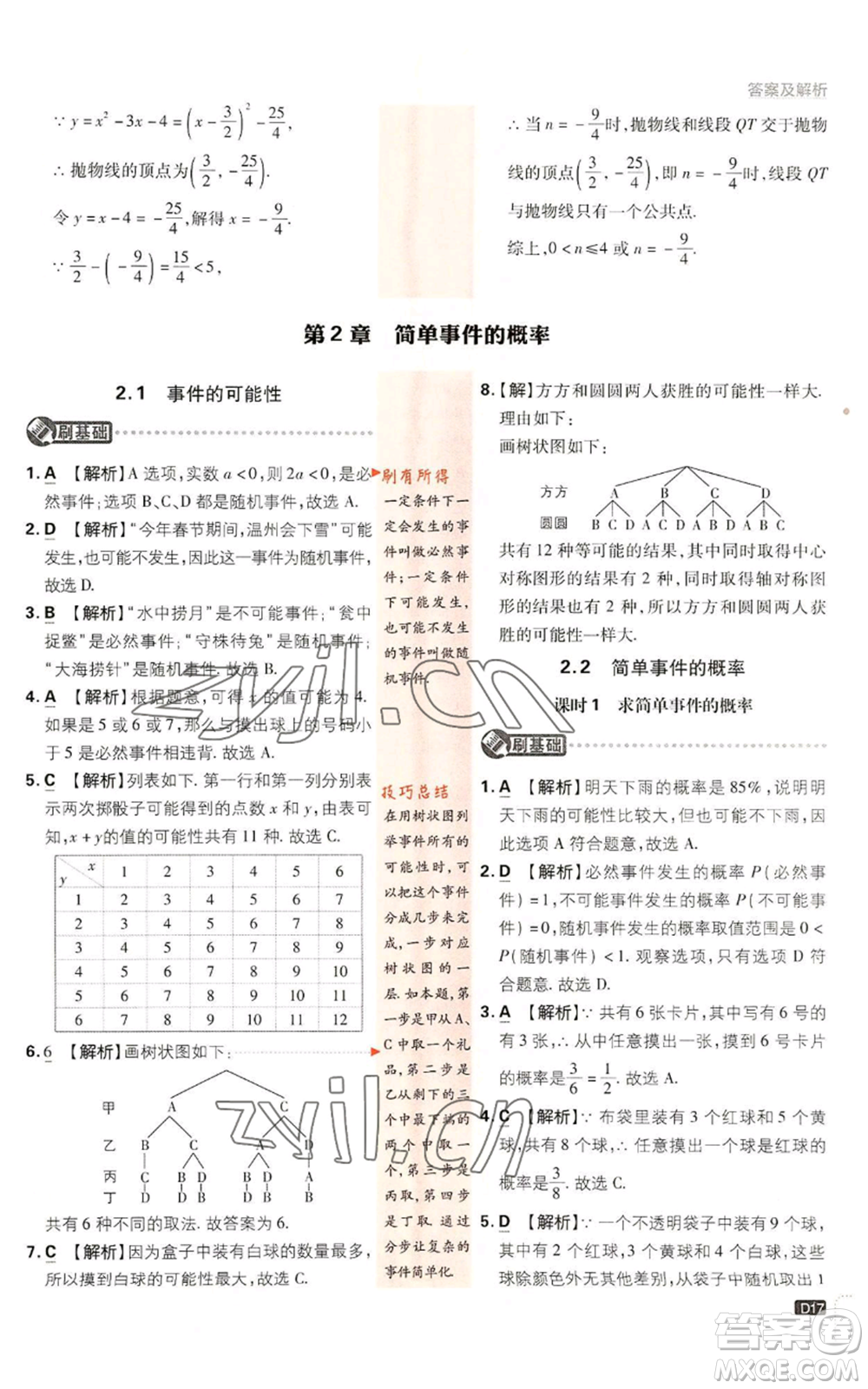 開(kāi)明出版社2023初中必刷題九年級(jí)上冊(cè)數(shù)學(xué)浙教版浙江專版參考答案