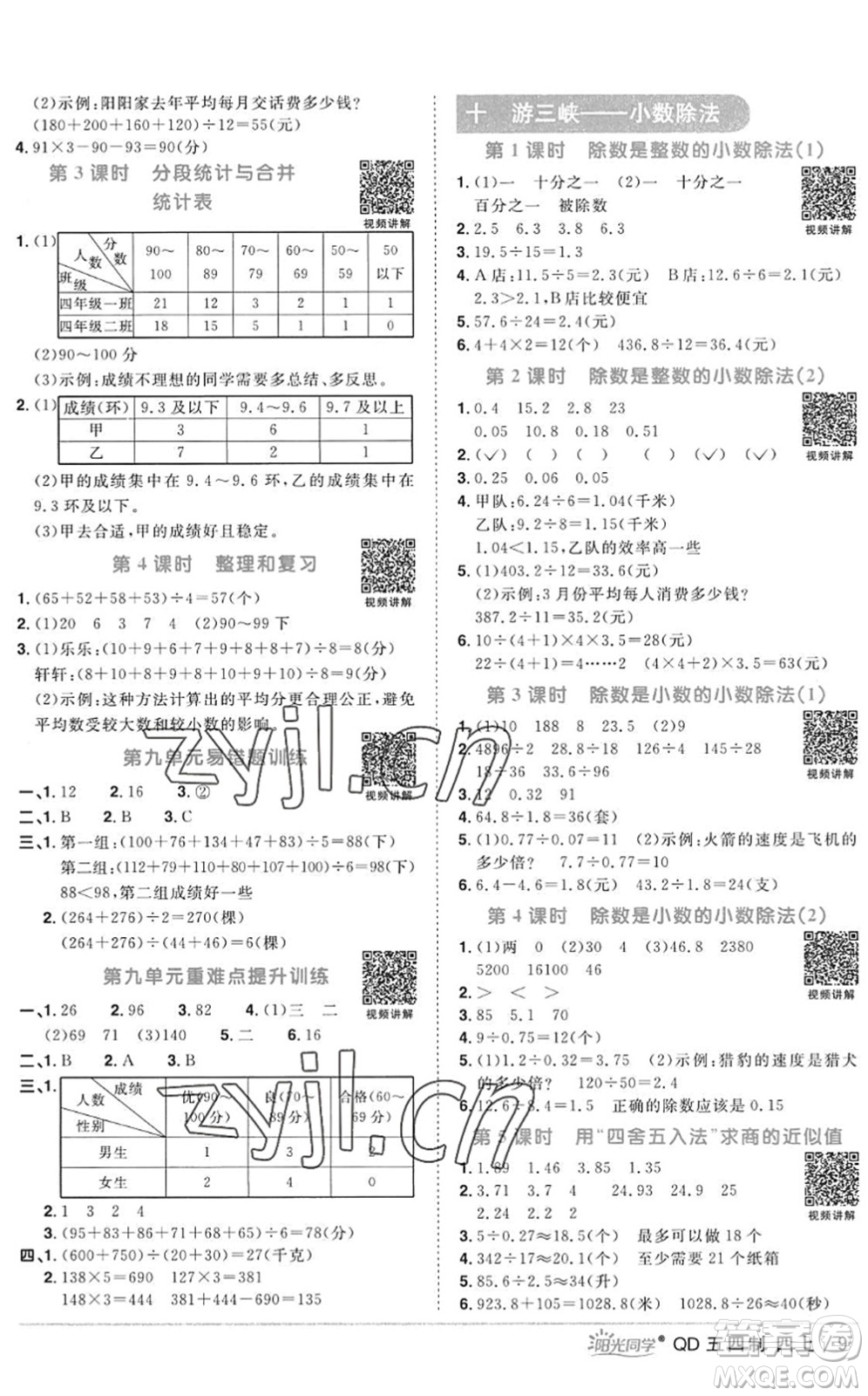 江西教育出版社2022陽(yáng)光同學(xué)課時(shí)優(yōu)化作業(yè)四年級(jí)數(shù)學(xué)上冊(cè)QD青島版五四專用答案
