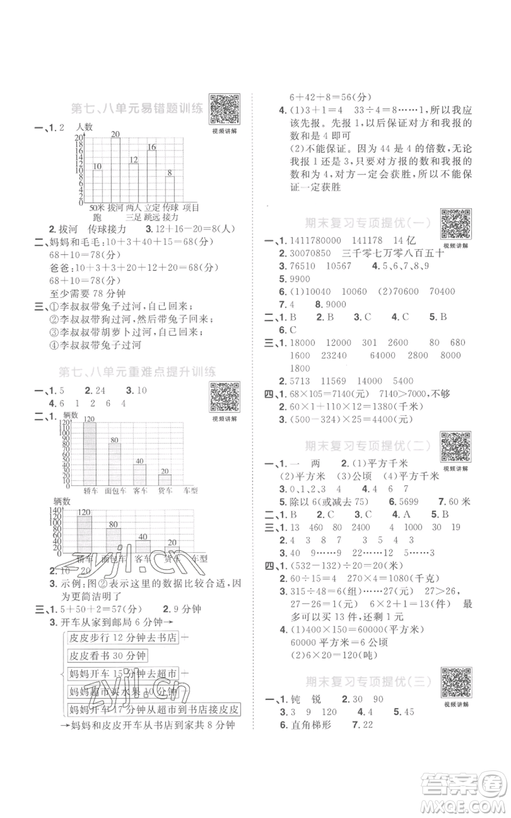 浙江教育出版社2022陽光同學(xué)課時達(dá)標(biāo)訓(xùn)練四年級上冊數(shù)學(xué)人教版浙江專版參考答案