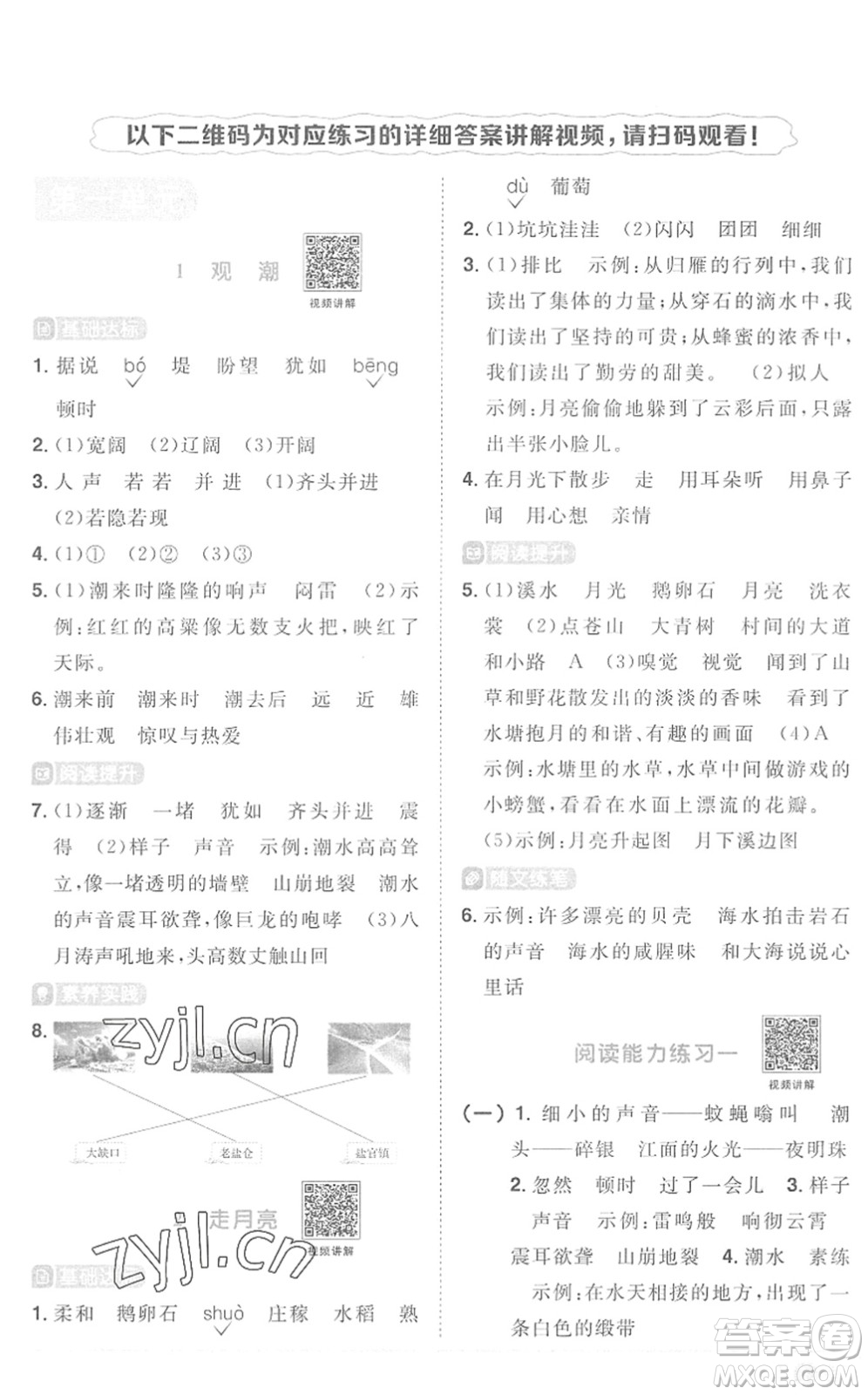 江西教育出版社2022陽光同學課時優(yōu)化作業(yè)四年級語文上冊RJ人教版菏澤專版答案