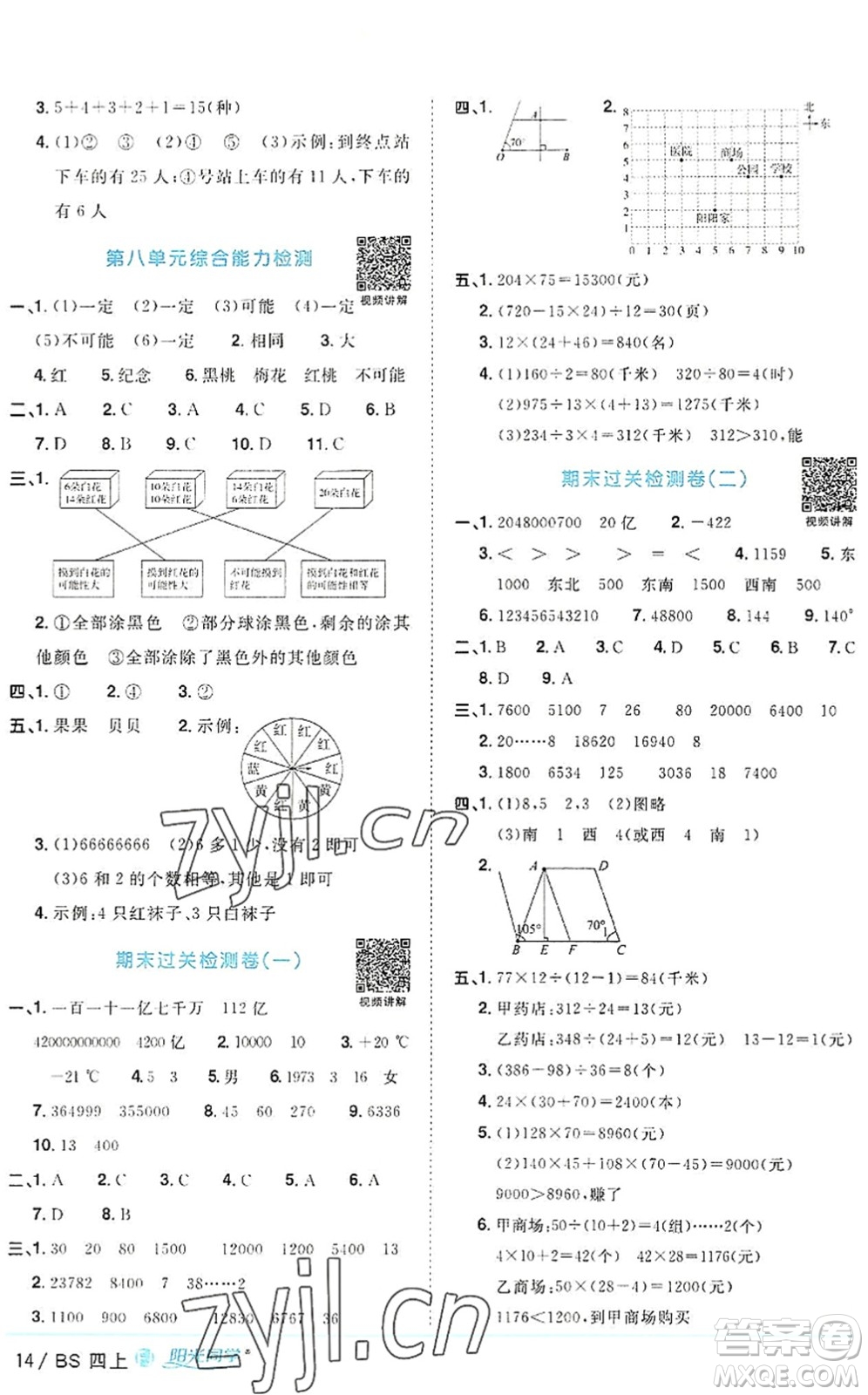 江西教育出版社2022陽(yáng)光同學(xué)課時(shí)優(yōu)化作業(yè)四年級(jí)數(shù)學(xué)上冊(cè)BS北師版福建專(zhuān)版答案