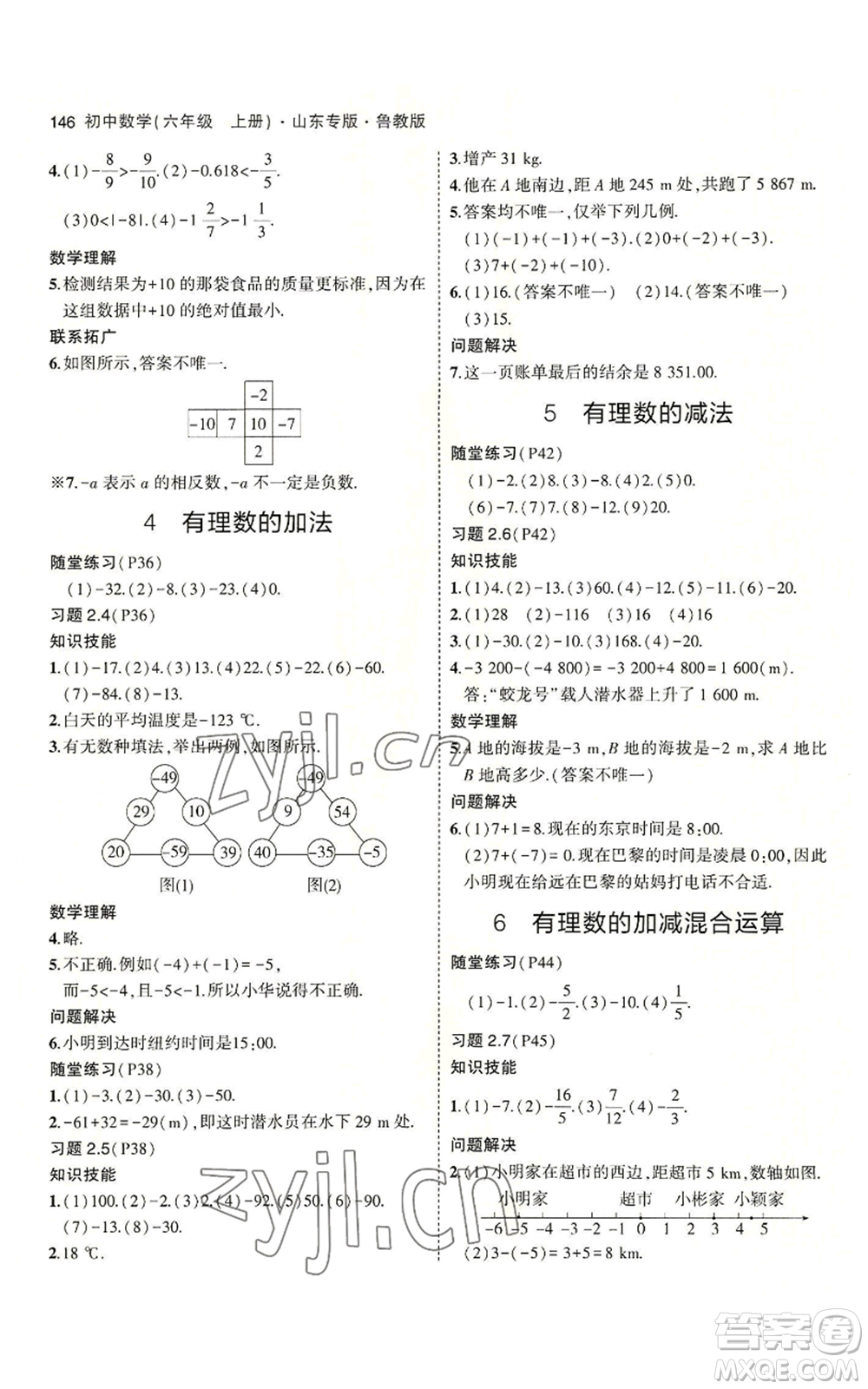 教育科學(xué)出版社2023年5年中考3年模擬六年級(jí)上冊(cè)數(shù)學(xué)魯教版山東專版參考答案