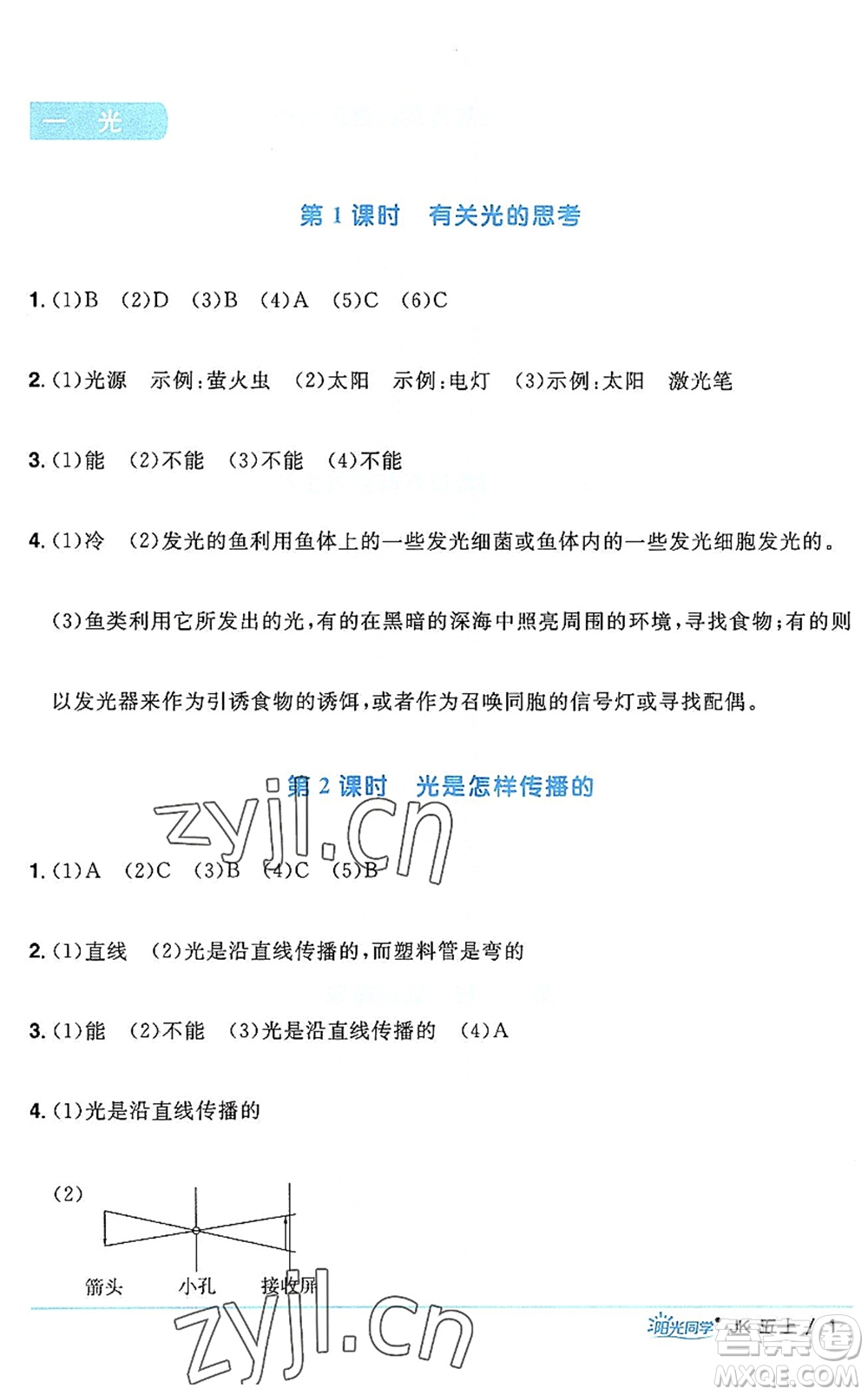 江西教育出版社2022陽光同學(xué)課時(shí)優(yōu)化作業(yè)五年級(jí)科學(xué)上冊(cè)JK教科版答案