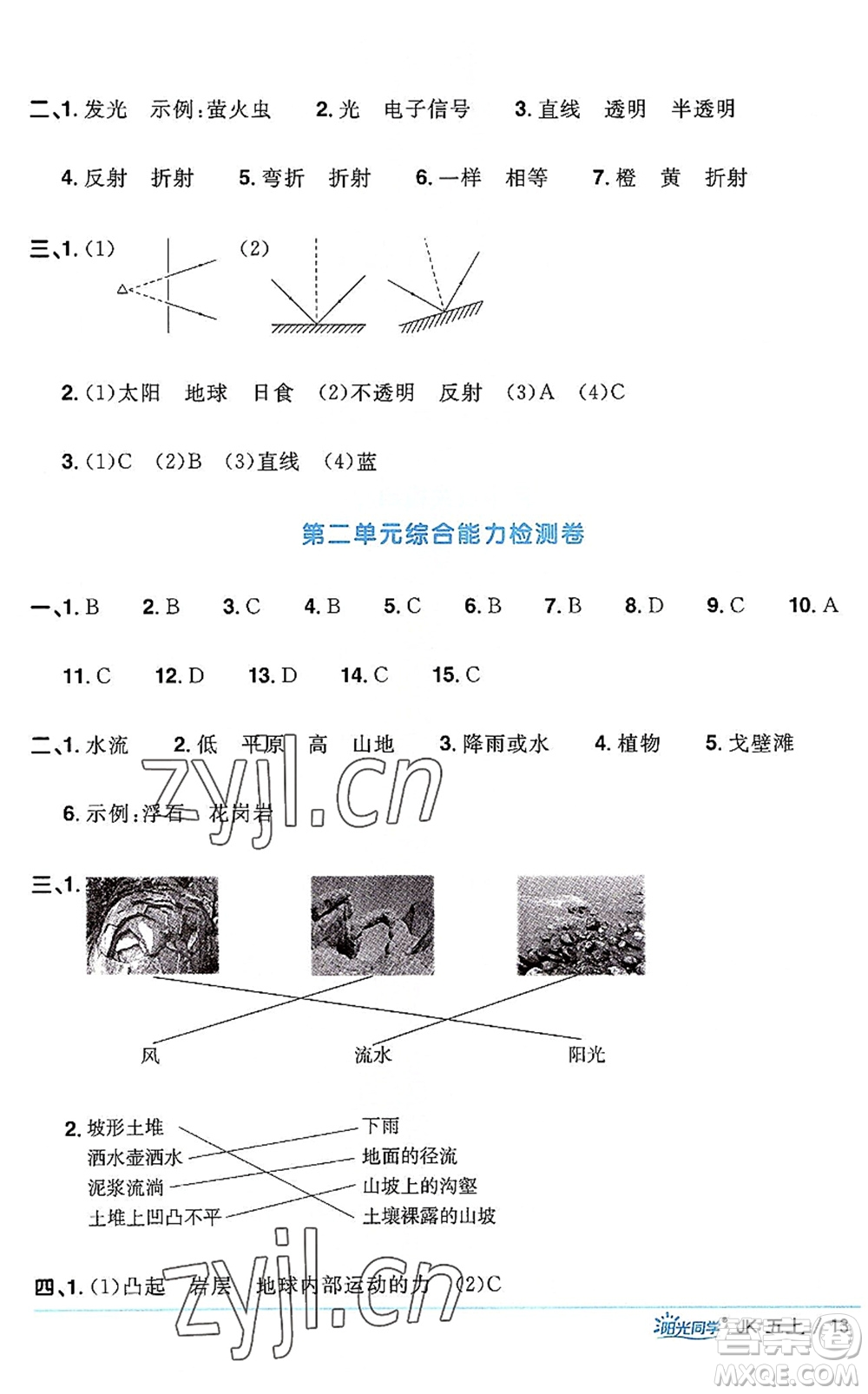 江西教育出版社2022陽光同學(xué)課時(shí)優(yōu)化作業(yè)五年級(jí)科學(xué)上冊(cè)JK教科版答案