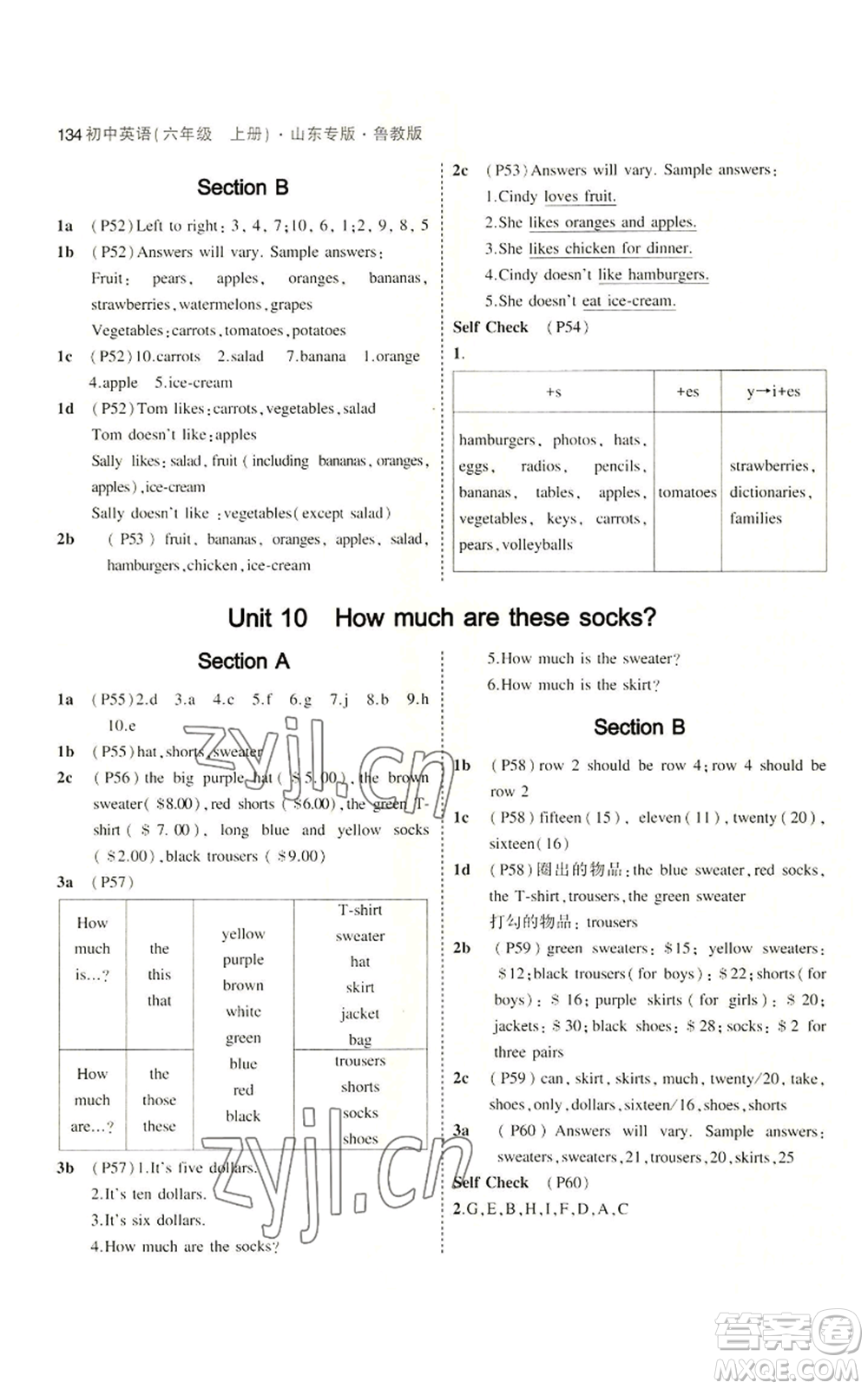 教育科學(xué)出版社2023年5年中考3年模擬六年級(jí)上冊(cè)英語魯教版山東專版參考答案