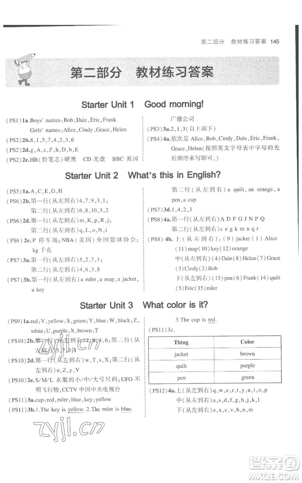 教育科學(xué)出版社2023年5年中考3年模擬七年級(jí)上冊(cè)英語(yǔ)人教版參考答案
