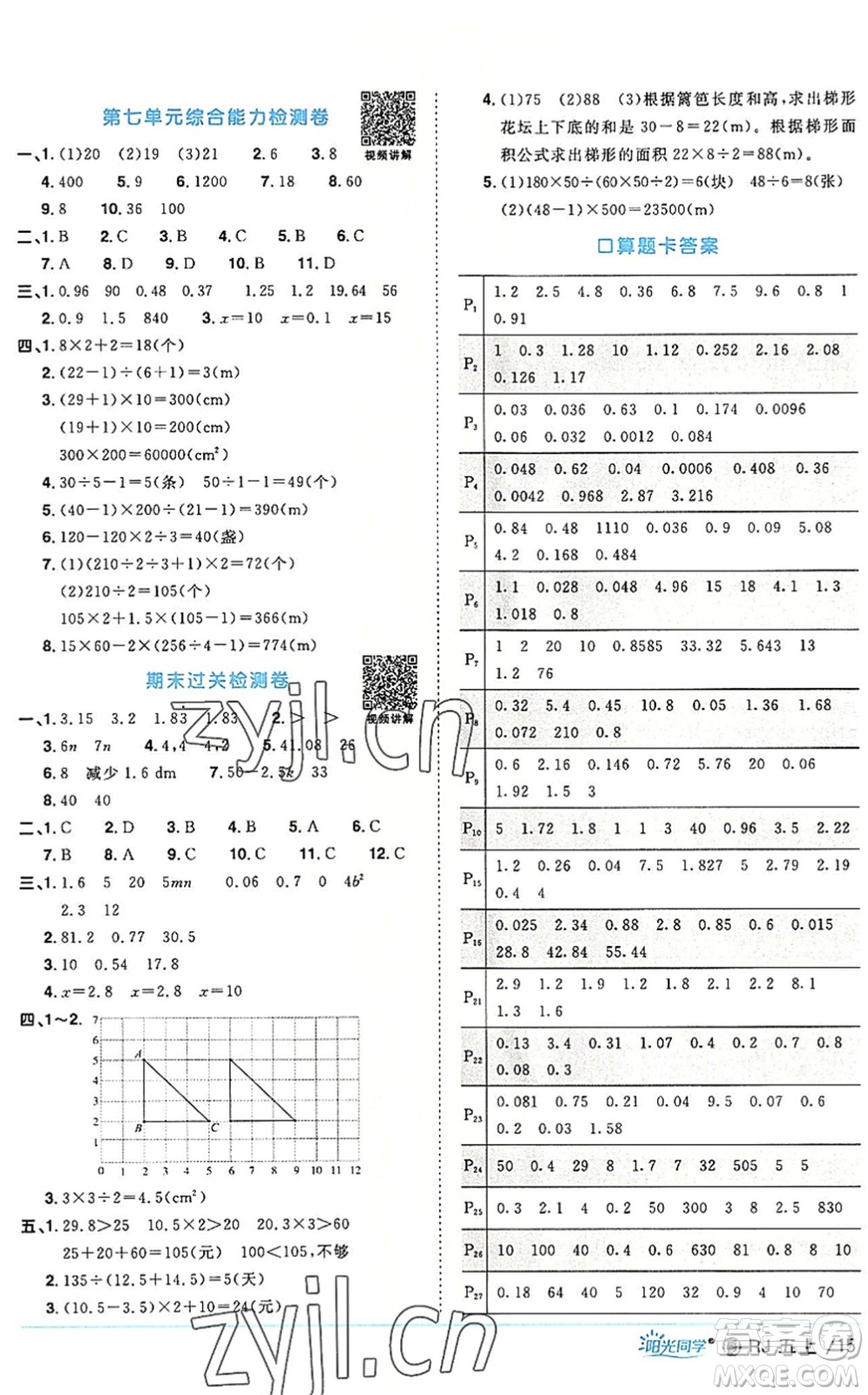 福建少年兒童出版社2022陽光同學(xué)課時(shí)優(yōu)化作業(yè)五年級(jí)數(shù)學(xué)上冊(cè)RJ人教版福建專版答案