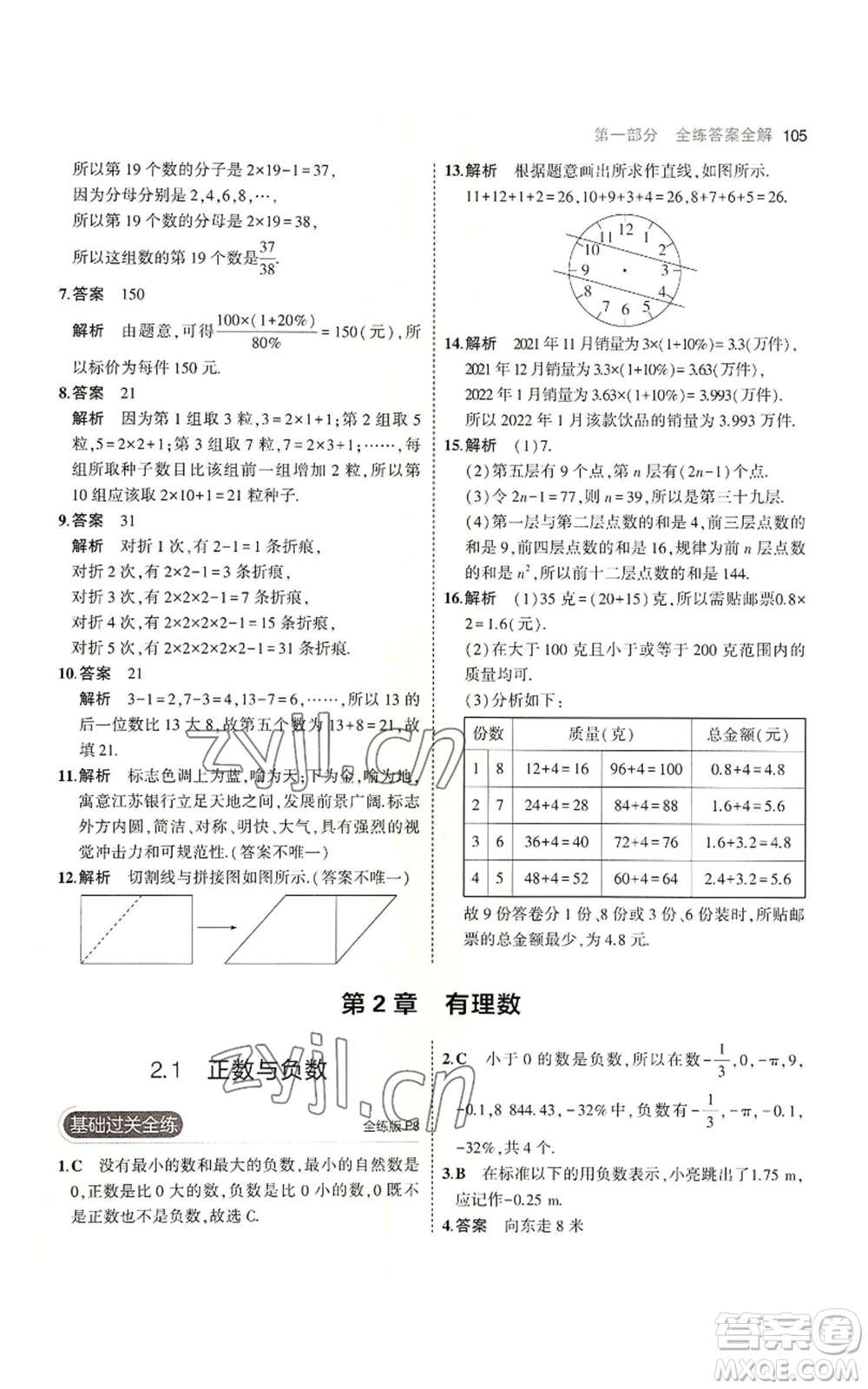 教育科學(xué)出版社2023年5年中考3年模擬七年級(jí)上冊數(shù)學(xué)蘇科版參考答案