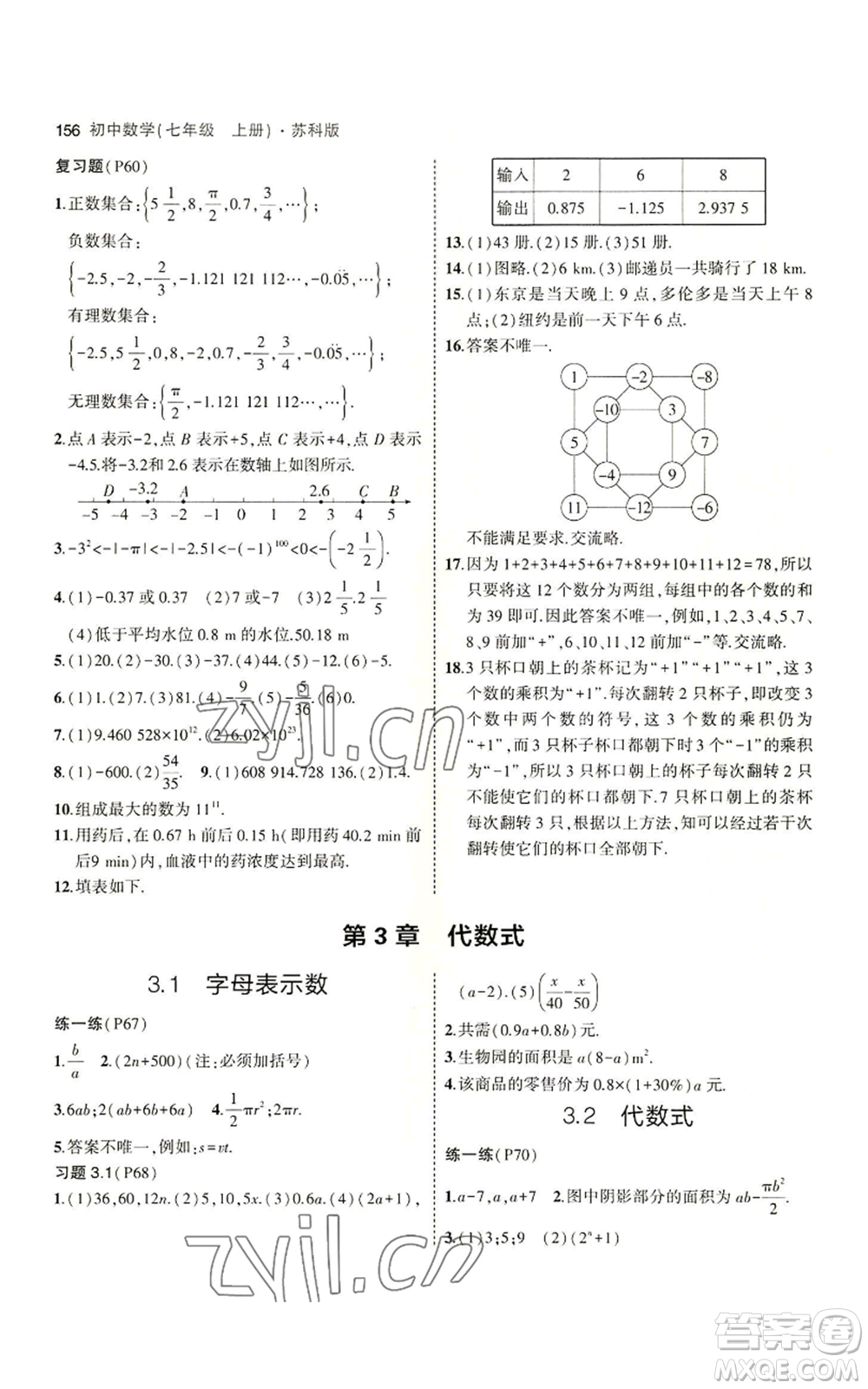 教育科學(xué)出版社2023年5年中考3年模擬七年級(jí)上冊數(shù)學(xué)蘇科版參考答案